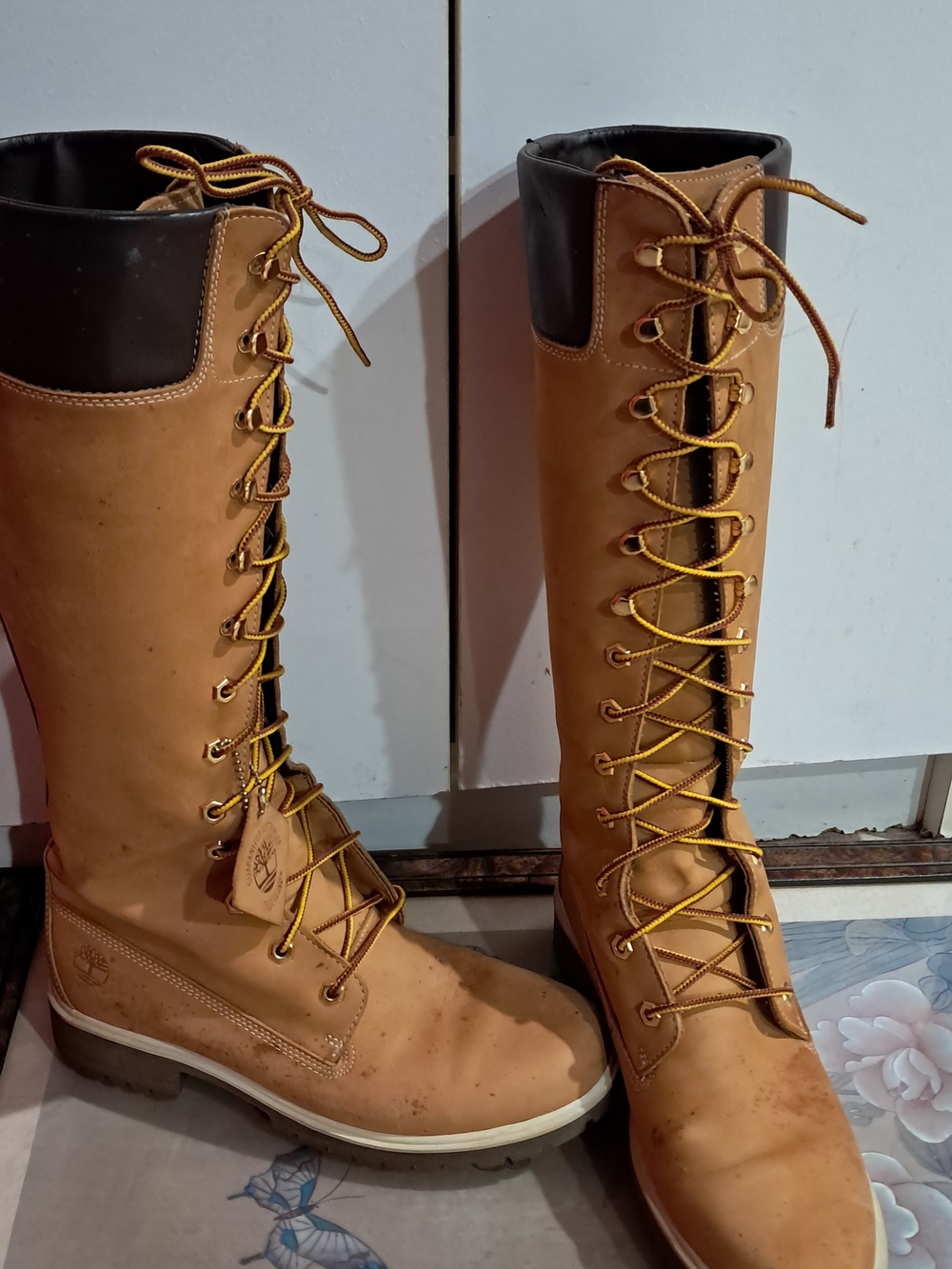 Timberland Women's Tan Lace-Up Tall Boots Size:8.5 M